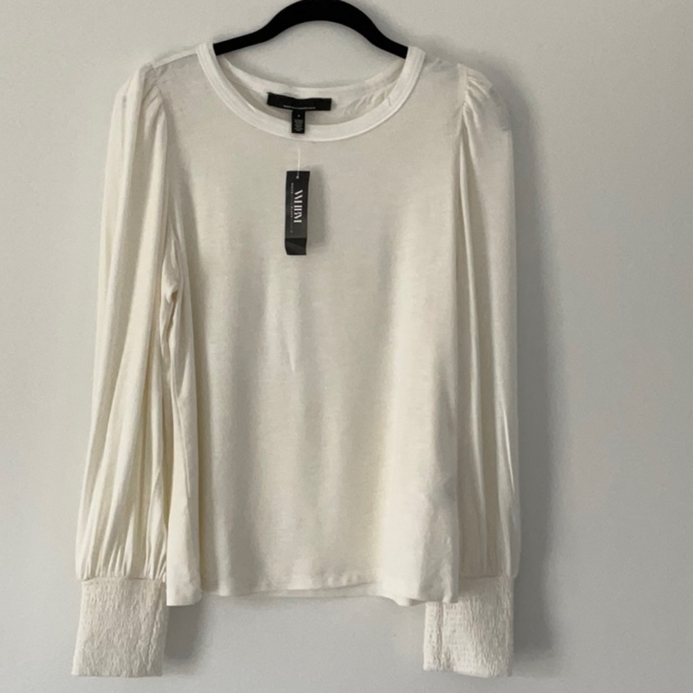 White House Black Market Cream Long Sleeve Blouse